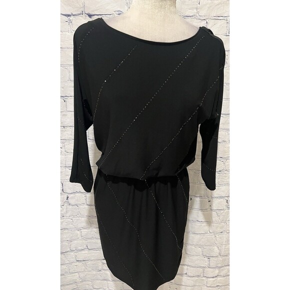 White House Black Market WHBM Women’s Black beaded Long Sleeve Lined Dress XS - Picture 1 of 9